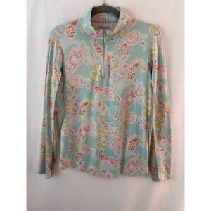 IBKUL Long Sleeve 1/4 Zip Athletic Rash Guard Pullover Rash Guard Paisley Medium